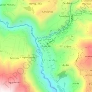Mapa topográfico Duraznito, altitude, relevo