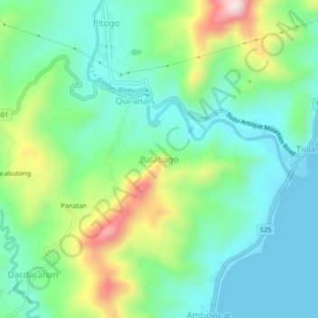 Mapa topográfico Balabago, altitude, relevo
