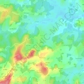 Mapa topográfico Maureix, altitude, relevo