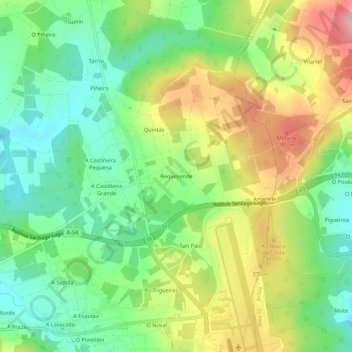 Mapa topográfico Requesende, altitude, relevo