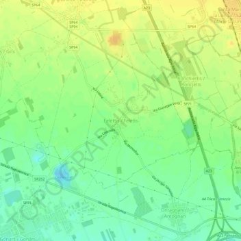 Mapa topográfico Felettis, altitude, relevo