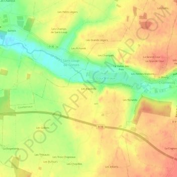 Mapa topográfico Les Havards, altitude, relevo