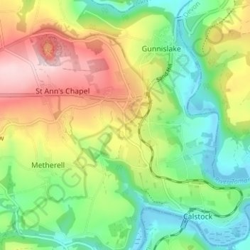 Mapa topográfico Albaston, altitude, relevo