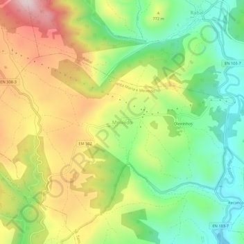 Mapa topográfico Meixedo, altitude, relevo