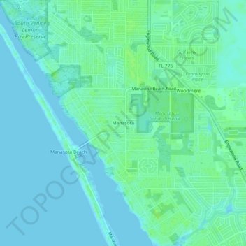 Mapa topográfico Manasota, altitude, relevo