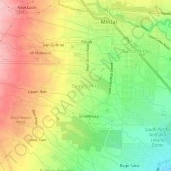 Mapa topográfico Bago Oshiro, altitude, relevo
