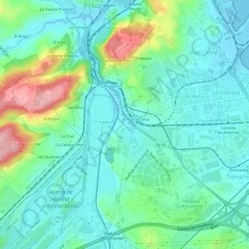 Mapa topográfico Veriña de Abajo, altitude, relevo