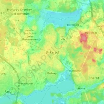 Mapa topográfico Birkerød, altitude, relevo