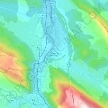 Mapa topográfico Hameau de Berdoulet, altitude, relevo