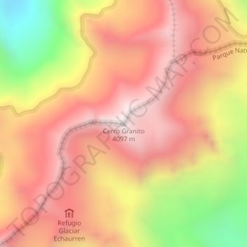 Mapa topográfico Cerro Granito, altitude, relevo