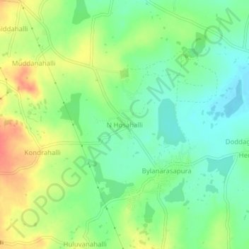 Mapa topográfico N Hosahalli, altitude, relevo
