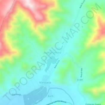 Mapa topográfico Nueva Talcuna, altitude, relevo