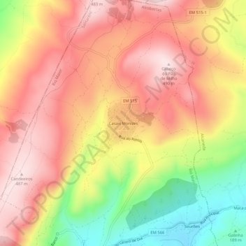Mapa topográfico Casais Monizes, altitude, relevo