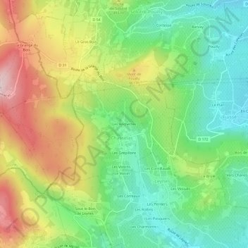 Mapa topográfico Les Rochettes, altitude, relevo