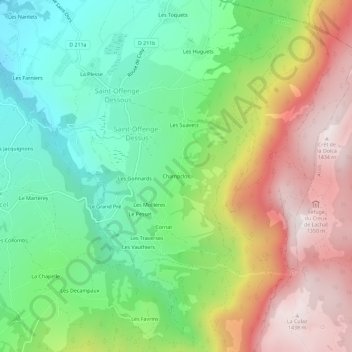 Mapa topográfico Champclos, altitude, relevo