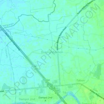 Mapa topográfico Dulong Malabon, altitude, relevo