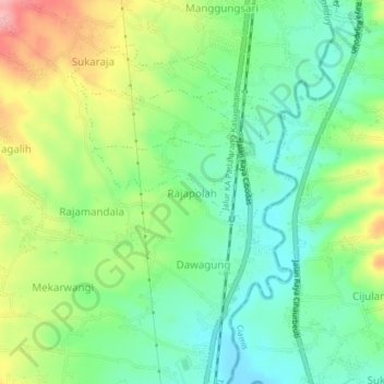 Mapa topográfico Rajapolah, altitude, relevo