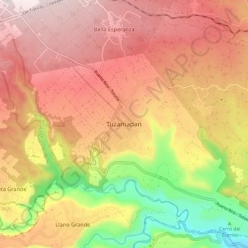 Mapa topográfico Tuzamapan, altitude, relevo