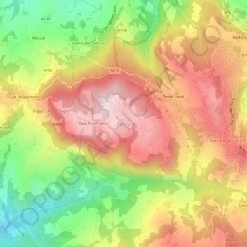 Mapa topográfico Faeto, altitude, relevo
