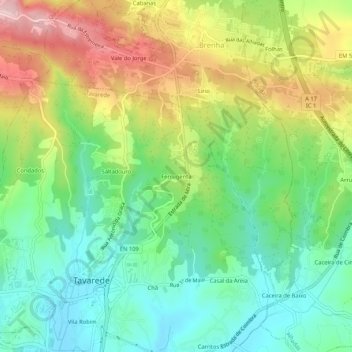 Mapa topográfico Ferrugenta, altitude, relevo