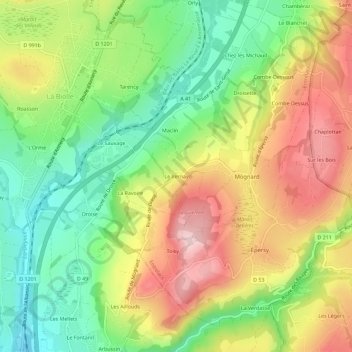 Mapa topográfico Le Vernay, altitude, relevo