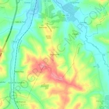 Mapa topográfico Estorninho, altitude, relevo