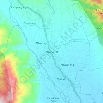 Mapa topográfico Kutacane, altitude, relevo