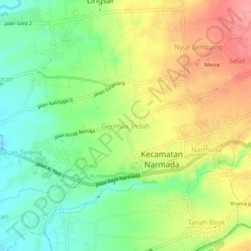 Mapa topográfico Gerimax Indah, altitude, relevo