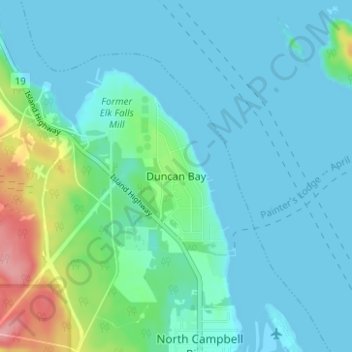 Mapa topográfico Duncan Bay, altitude, relevo