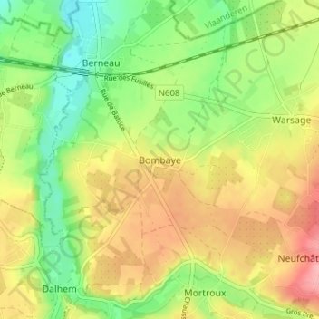 Mapa topográfico Bombaye, altitude, relevo