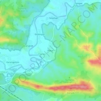 Mapa topográfico Platar, altitude, relevo