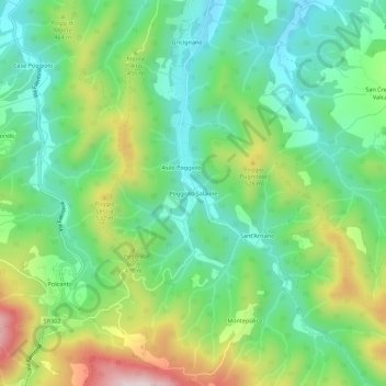 Mapa topográfico Poggiolo-Salaiole, altitude, relevo