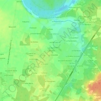 Mapa topográfico La Jasnière, altitude, relevo
