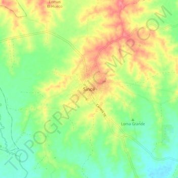 Mapa topográfico Sincé, altitude, relevo
