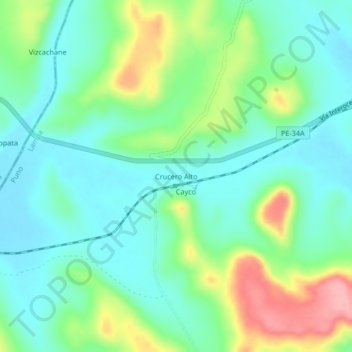 Mapa topográfico Crucero Alto, altitude, relevo