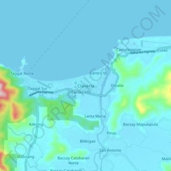 Mapa topográfico Claveria, altitude, relevo