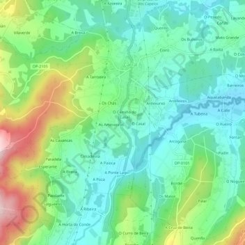 Mapa topográfico Ans de Tellado, altitude, relevo