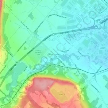 Mapa topográfico Milton Heights, altitude, relevo