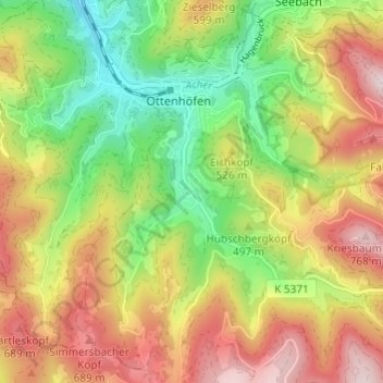 Mapa topográfico Unterwasser, altitude, relevo