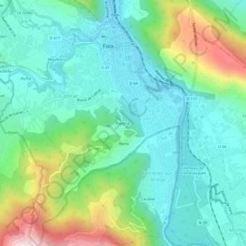 Mapa topográfico Raygnac, altitude, relevo