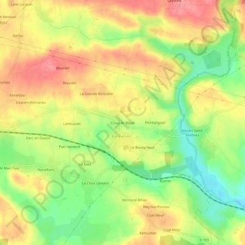 Mapa topográfico Croas Ar Bleon, altitude, relevo