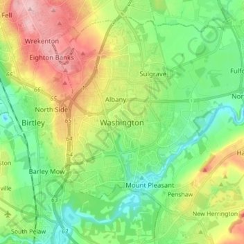 Mapa topográfico Washington, altitude, relevo