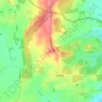 Mapa topográfico Weethley, altitude, relevo