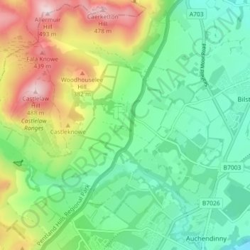 Mapa topográfico Easter Howgate, altitude, relevo