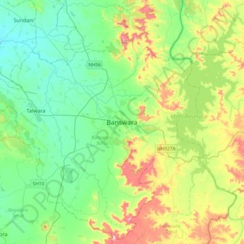Mapa topográfico Banswara, altitude, relevo