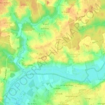 Mapa topográfico Arbain, altitude, relevo