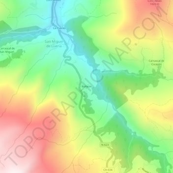 Mapa topográfico Bollacín, altitude, relevo