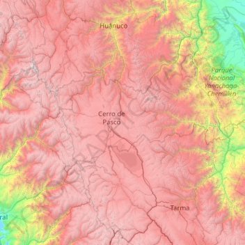 Mapa topográfico Pasco, altitude, relevo
