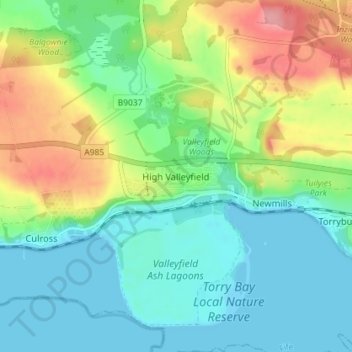 Mapa topográfico High Valleyfield, altitude, relevo