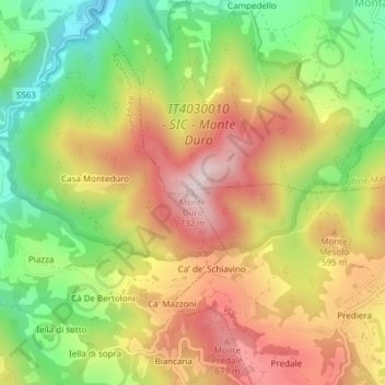 Mapa topográfico Monte Duro, altitude, relevo